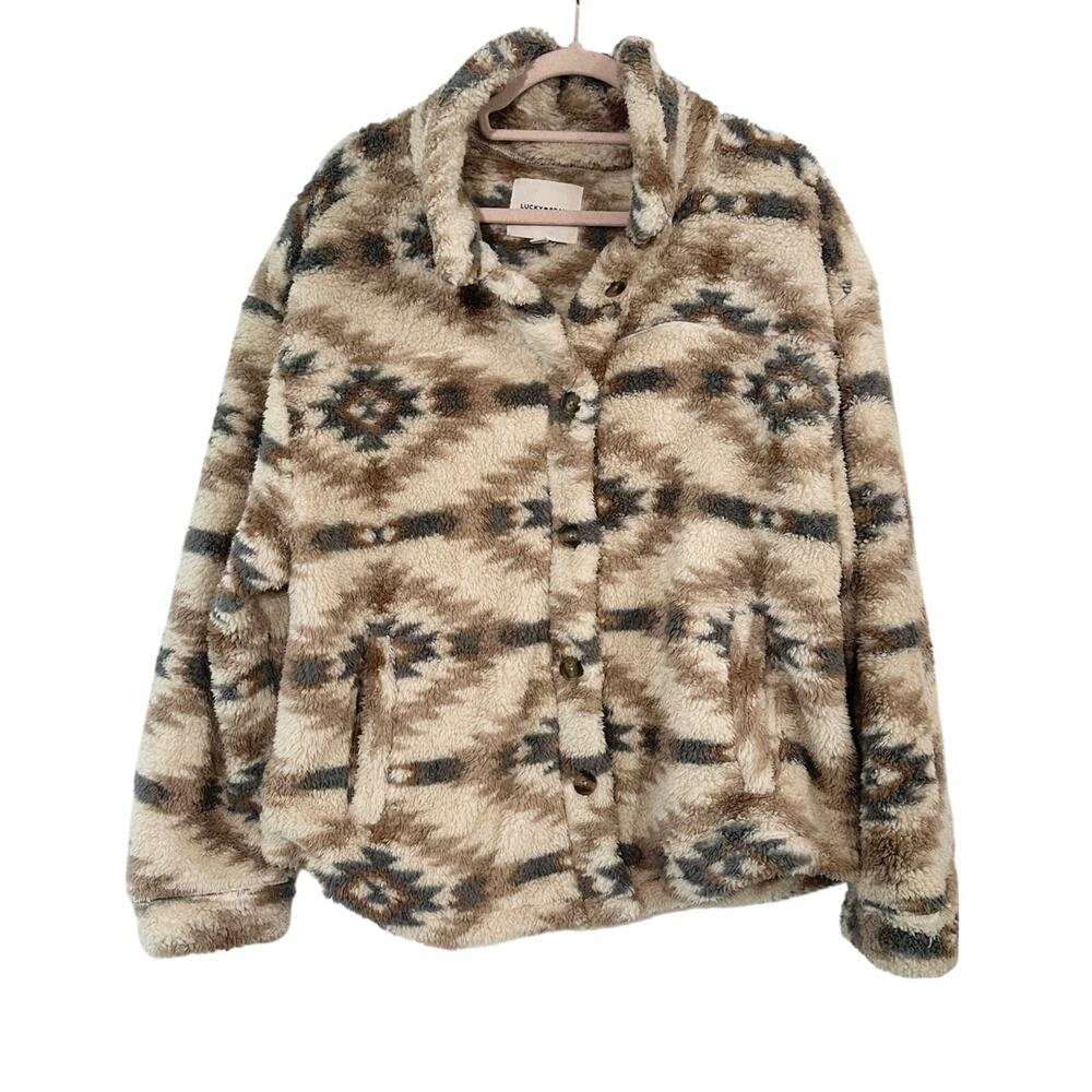LUCKY BRAND Aztec Print Sherpa Fleece Jacket Shacket - Women’s Sz Large
